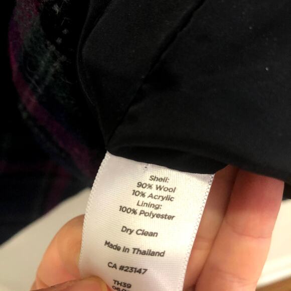 Talbots Wool Pink Green Blue Plaid Peacoat Size 8 - Picture 7 of 9